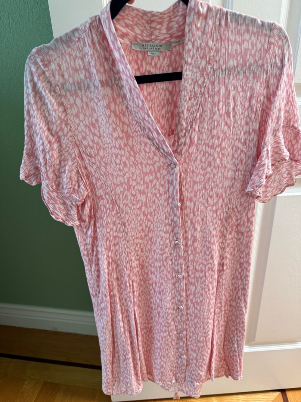 AllSaints Pink and White Short Sleeve Mini Dress